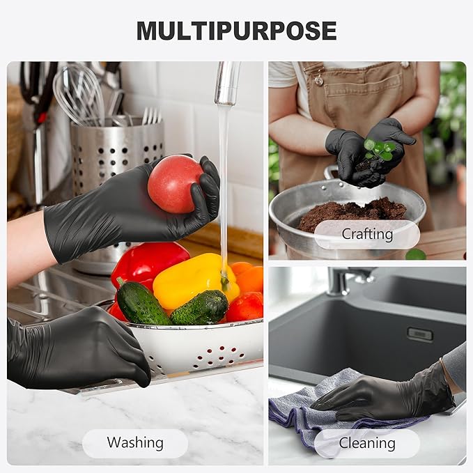 Black Vinyl Gloves, Food Grade Gloves Disposable Latex Free & Powder Free - Image 3