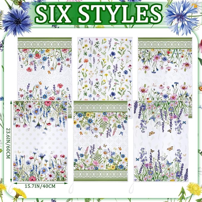 Geyoga 6 Pcs Spring Floral Kitchen Towels Flamingo Dish Hand Towels Sunflower - Image 3