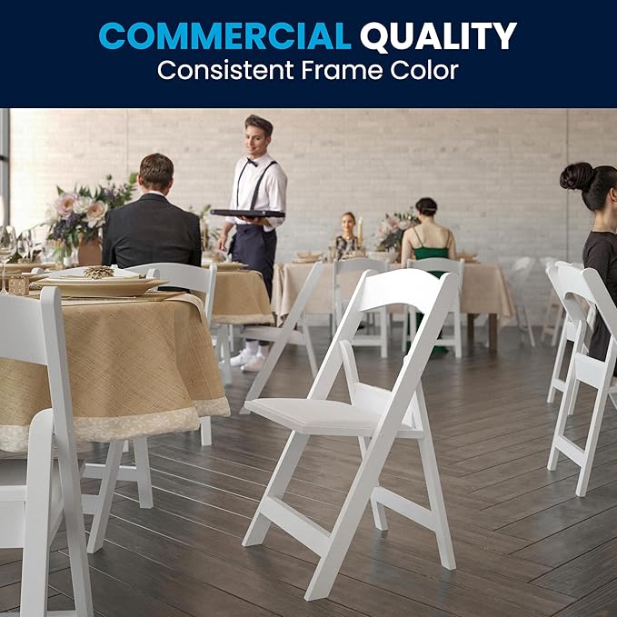 Flash Furniture Hercules Series Folding Chair - White Resin - Set of 4 800LB Weight Capacity Comfortable Event Chair - Light Weight Folding Chair - Image 9