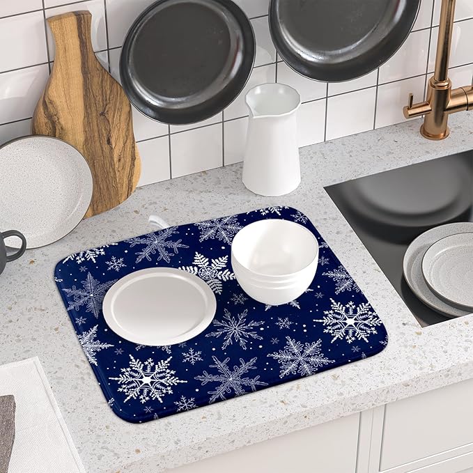 Winter blue Snowflake Dish Drying Mat - Image 6