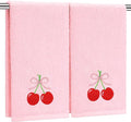 2 Pcs Cherry Hand Towels Light Pink Bathroom Decor 14x29 Inch Embroidered 100% by SmoothNovelty