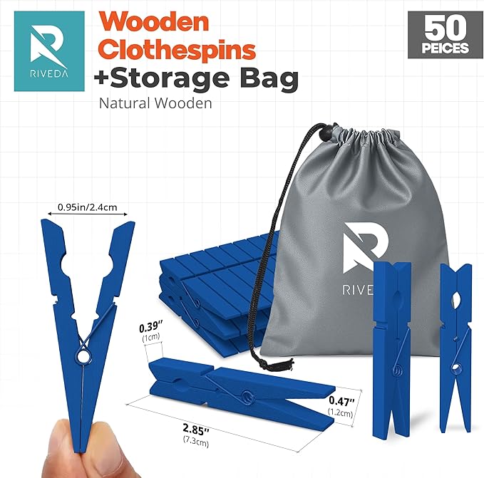 RIVEDA 50pcs Colored Wooden Clothes Pins, Clothespins - Image 2