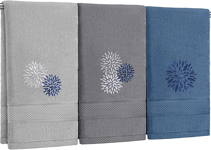 Dahlia Flower Hand Towels Farmhouse Bathroom Towels 14x29 Inch Embroidered by Tingjoo