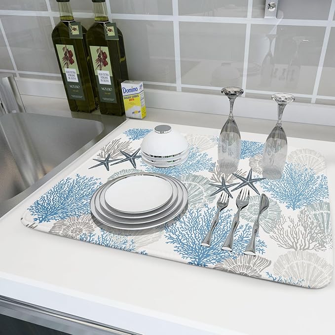 Coastal Blue Gray Dish Drying Pad 18 x 24 Inch - Image 6