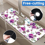 Watercolor Purple Flowers Faucet Absorbing Mat Splash Guard Draining Mat Fast - Image 7