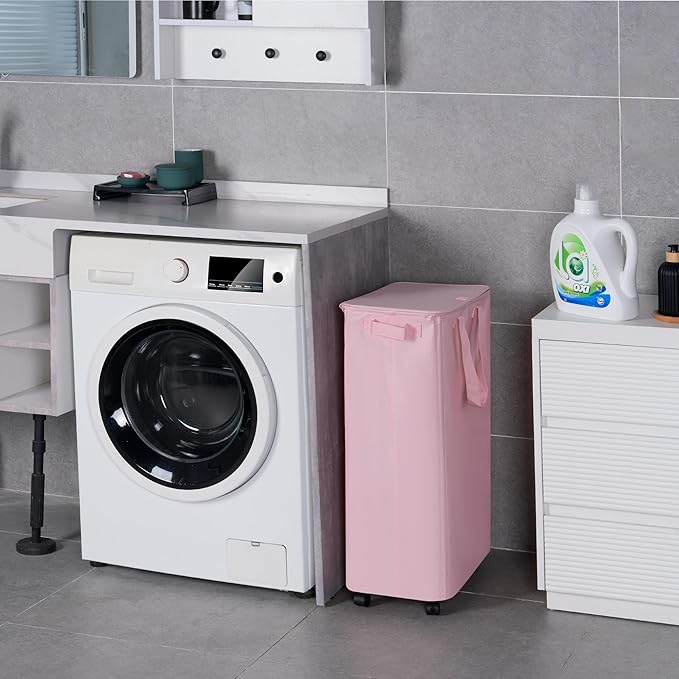 Slim Laundry Hamper with Lid and Wheels, Small Rolling Laundry Basket with - Image 6