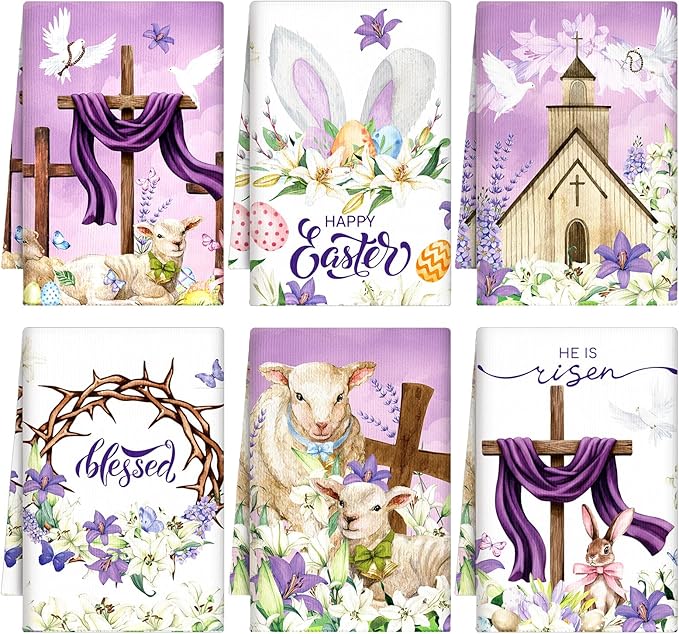 Breling Set of 6 Happy Easter Kitchen Towels Religious Dish Towel Bathroom by Breling