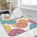 Abstract Floral Elements Dish Drying Mat Artifical Floral Kitchen Mat 16"x24" by Unknown