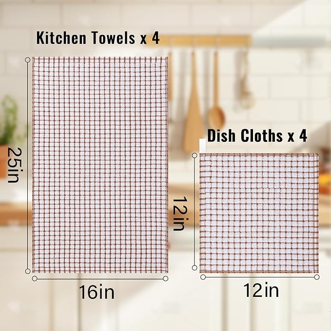 Homaxy Kitchen Towels and Dishcloths Set, 16 x 25 and 12 x 12 Inches, Super - Image 3