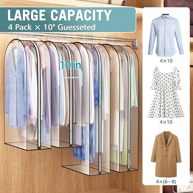 Clear Garment Bag for Hanging Clothes 10” Gusseted, Suit Bags for Open Closet - Image 2