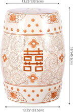 JONATHAN Y TBL1013D Double Happiness 18" Chinoiserie Ceramic Drum Indoor/Outdoor Garden Stool Bohemian, Coastal, Classic, Cottage, Traditional, Patio, Garden, Bathroom, Living Room, Orange/White - Image 3