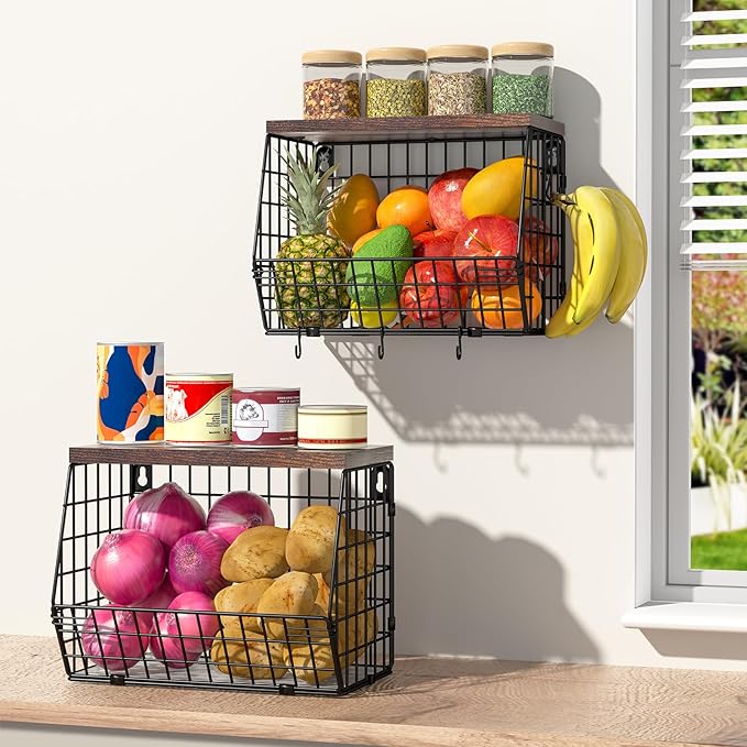 Fruit Bowl for Kitchen Counter Stackable Wall Mounted Hanging Basket Wire Basket - Image 9