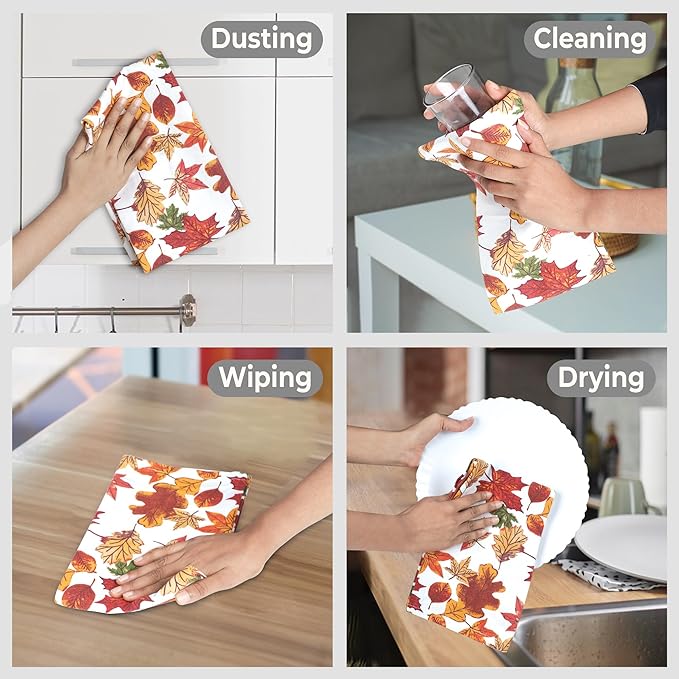 Urban Villa Kitchen Towels Harvest Leaves Print Dish Towels Set of 6 20" X30” - Image 4
