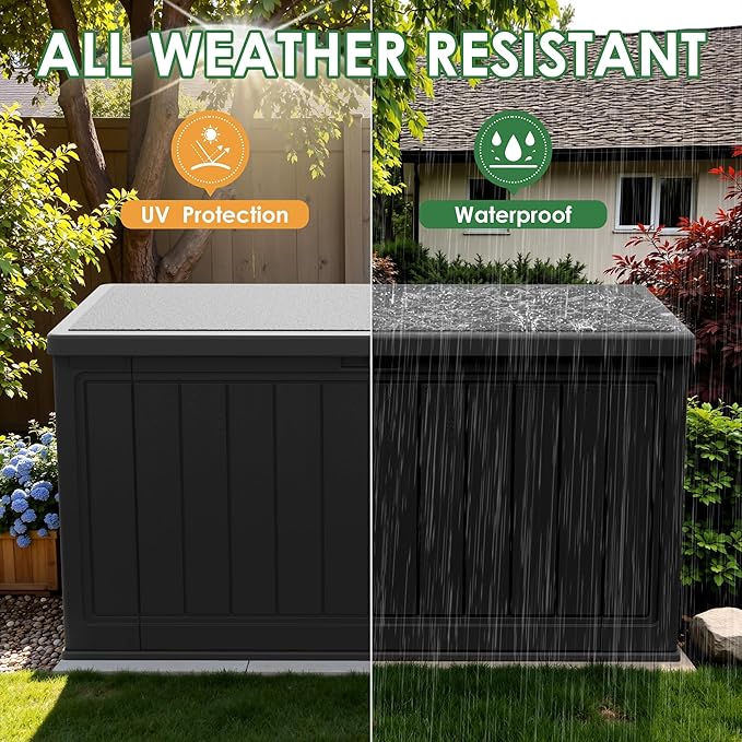 Devoko 160 Gallon Double-Wall Deck Box with Divider, Side Handles, HDPE Outdoor Large Storage Box Waterproof and Lockable for Patio Furniture, Garden, Pool (Black, 160 Gallon) - Image 6