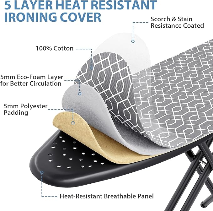 KINGBOARD Foldable Ironing Board Full Size, Iron and Ironing Board Set Standard - Image 3