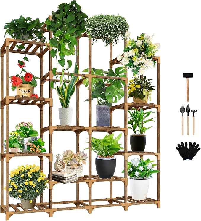 Uneedem Tall Shelf for Multiple Plants Indoor Outdoor 14 Tiers 16 Pot Holder Large Rack Wood Stand Shelves for Room Corner Balcony Garden Patio by Uneedem