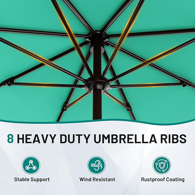 AreShark 9 FT Patio Umbrella for Outdoor, Outdoor Umbrella with Push Button Tilt and Crank, Outdoor Patio Umbrellas with 8 Sturdy Ribs for Market, Garden, Deck, Backyard, Pool (Peacock Blue) - Image 3