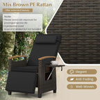 RELAX4LIFE Rattan Outdoor Recliner Chair - Wicker Chaise Lounge Chair w/Adjustable Back & Footrest, Acacia Wood Armrests, Flip Side Table, Cushion, Reclining Patio Chair for Pool Yard (2, Black) - Image 5