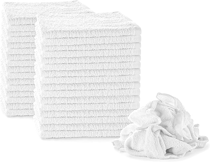Nabob Wipers White Terry Rags 2lb Bulk Towel Rag Multipurpose 12x12 Inches 100% by Nabob+Wipers