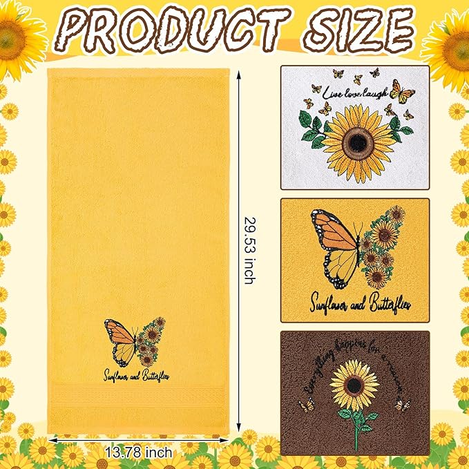 3 Pcs Sunflower Butterfly Hand Towels - Image 3