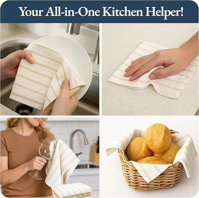 LANE LINEN Kitchen Towels Set of 4-18”x28” Absorbent Cotton Dish Towels - Image 4