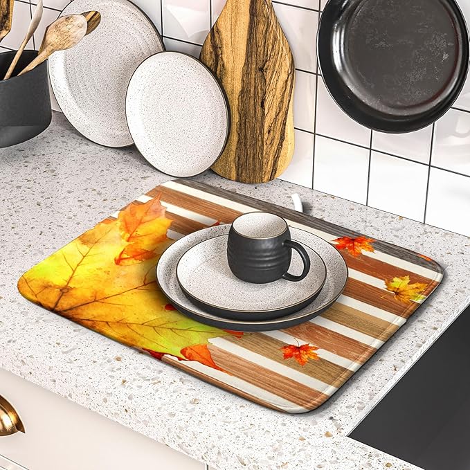 Autumn Golden Maple Leaf Dish Drying Mat - Image 5