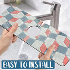 Red Gray Tile Sink Splash Guard Faucet Mat Red White Diamond Super Absorbent - Image 5