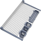 Extra Large Expandable Roll Up Dish Drying Rack Up to 22.8''with 2 Storage by BBXTYLY