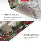 Winter Birds Dish Drying Mat Red Berry Dish Drainer Rack Mat Microfiber - Image 3