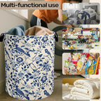 Navy Blue Beige Birds Laundry Basket - Image 6