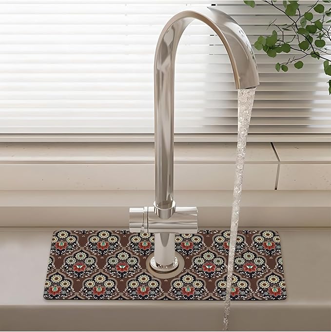 Patterned Sink Faucet Mat Kitchen Splash Guard Super Absorbent Drying Mat - Image 2