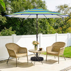 MEWAY 9ft Patio Umbrella Outdoor Table Umbrellas with Push Button Tilt and Crank, Market Umbrella 8 Sturdy Ribs for Deck, Garden, Pool and Backyard, Blue-Green Stripe - Image 2