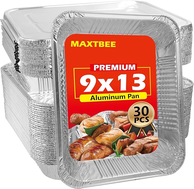 9x13 Aluminum Foil Pans with Lid, 30 Pack Disposable Trays Half Size Heavy Duty by Unknown