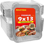9x13 Aluminum Foil Pans with Lid, 30 Pack Disposable Trays Half Size Heavy Duty by Unknown