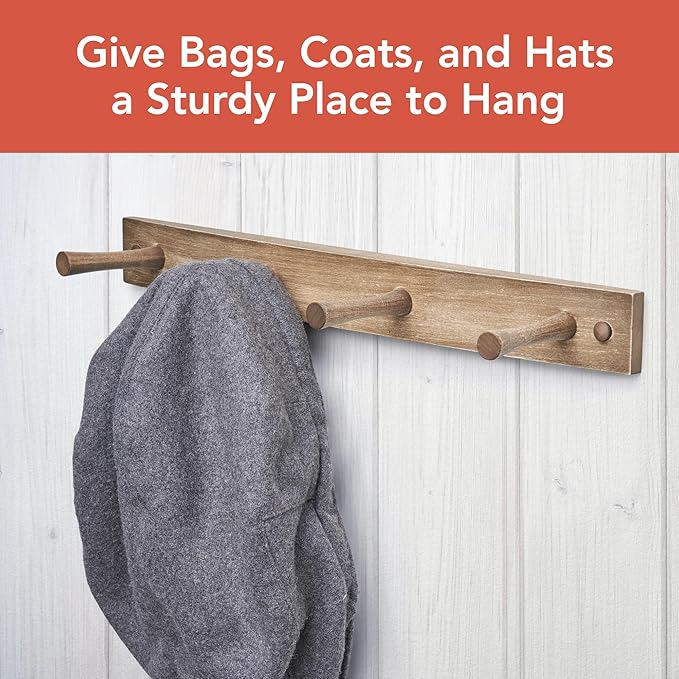 Spectrum Coat Rack Wall Mount 4 Peg Wooden Pegs Organizer - Image 2