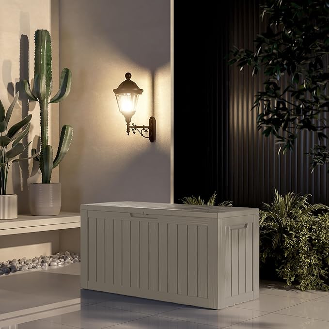 90 Gallon Outdoor Storage Box - Deck Box Container for Patio, Pool, and Garden-Waterproof and UV Resistant Resin,Lockable (Grey) - Image 7