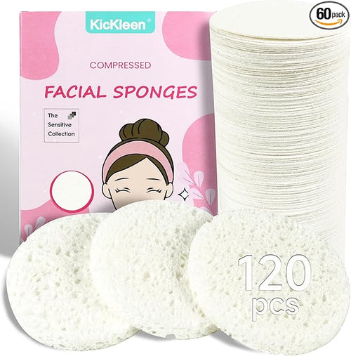 120-Count Compressed Facial Sponges|Kickleen100% Natural Cellulose Cosmetic Spa by KICKLEEN