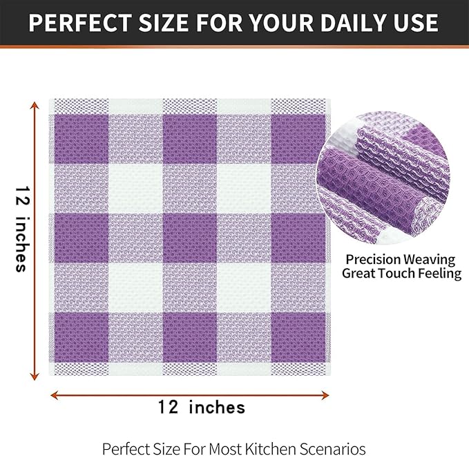 Homaxy 100% Cotton Waffle Weave Check Plaid Dish Cloths, 12 x 12 Inches - Image 4