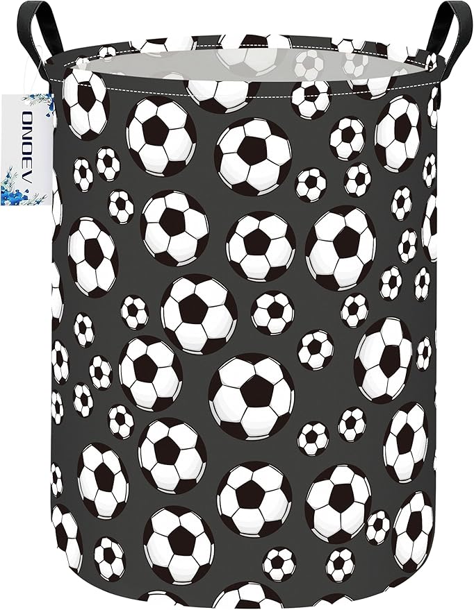 Round Foldable Kids' Football Laundry Hamper Multi Use Laundry Basket Soccer by ONOEV