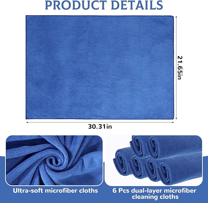 6 Pcs Extra Large Microfiber Cleaning Cloth Reusable Microfiber Towels Thick - Image 2