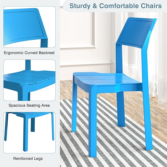 VECELO 4 Pack Stackable Dining Chairs, Plastic Patio Chairs for Indoor Outdoor Use in Kitchen, Poolside, No Assembly, Matte Blue - Image 6