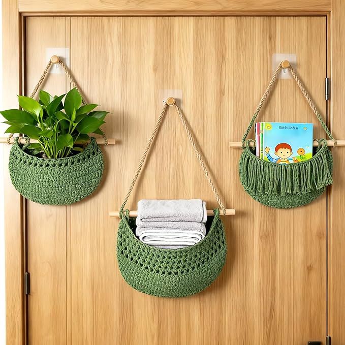 3 Tier Hanging Fruit Baskets for Kitchen, Boho Cotton Rope Handwoven Vegetable - Image 6