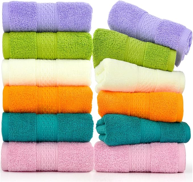Cleanbear Ultra Soft Hand Towels 12 Pack 6 Colors 100% Cotton Hand Towel Set by Cleanbear