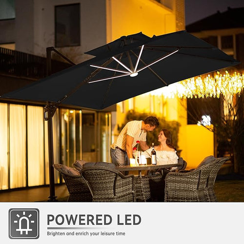 10 X 13 FT Cantilever Outdoor Patio Umbrella with Base Included Large Heavy Duty 360° Rotation Double Top Offset Rectangular Umbrellas with Led Lights for Backyard Outside Deck, Black - Image 2