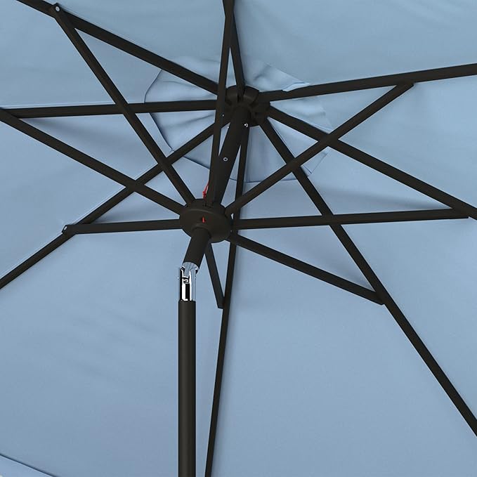 SAFAVIEH 9ft Outdoor Patio Umbrella, Round, Valance, Baby Blue & White Trim, Auto Crank Tilt, UV Resistant for Deck, Backyard, Poolside (PAT8006U) - Image 5