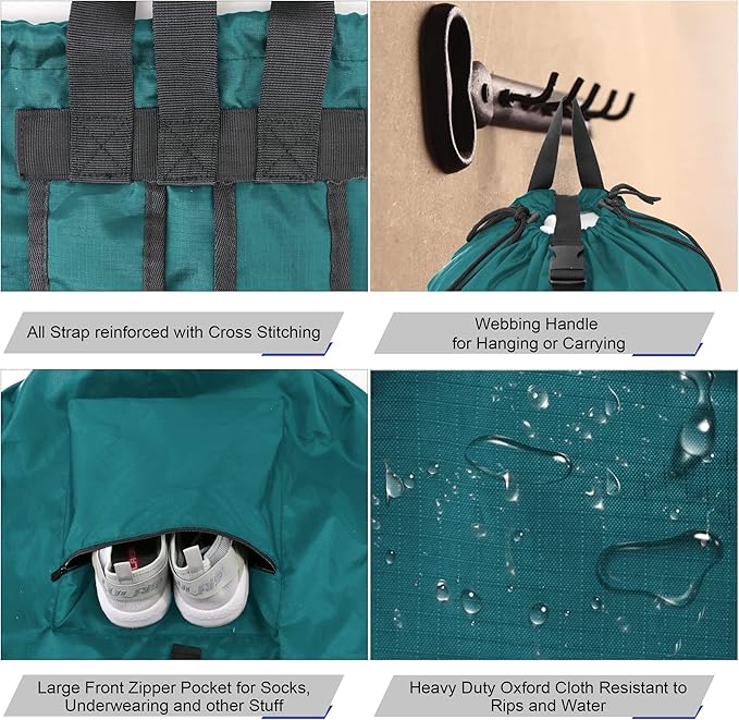 BeeGreen Laundry-Bag-Portable-Backpack, Mars Green Nylon Drawstring -Laundry - Image 5