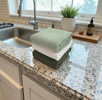 Sage White Dark Green Kitchen Hand Dish Towels: Oversized 28" x 18", 100% - Image 5