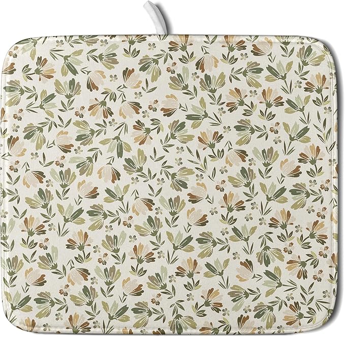 Spring Summer Daisy Floral Leaf Dish Drying Pad 16 x 18 Inch by APORTT
