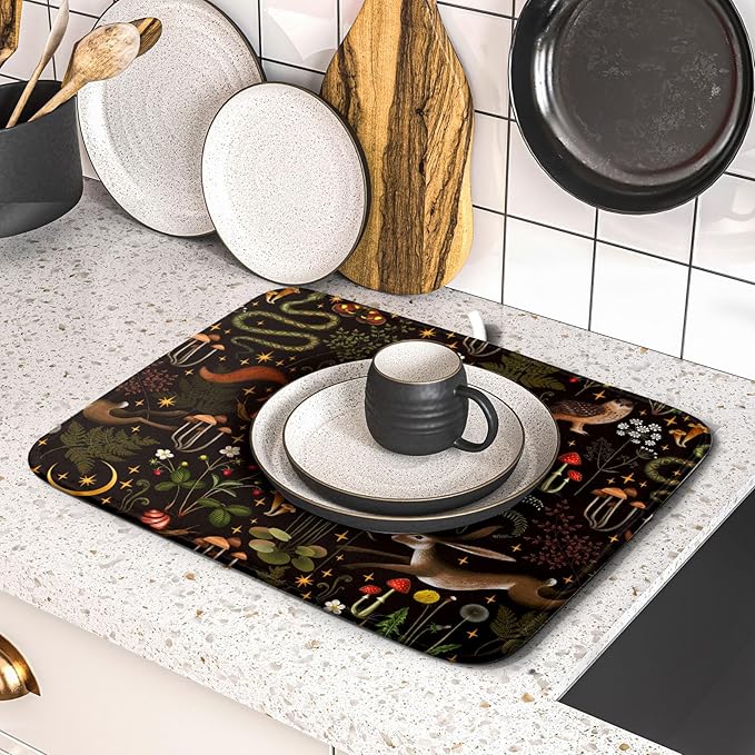 Black Mushrooms Butterfly Dish Drying Pad 16 x 18 Inch - Image 5