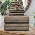 8 Pcs Polyester Brown Cabana Stripe Large Bath Towel Set-2 Bathroom Towels by Oliven